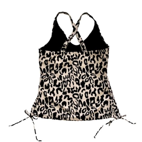 Esprlia Tankini Animal Print Black Cream Crisscross Straps Side Tie Swim Medium - Picture 7 of 11